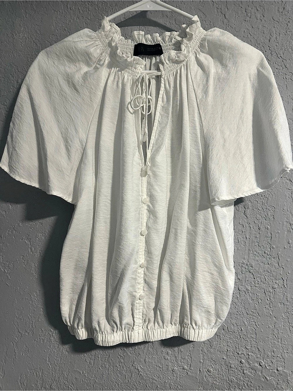 Zara White Gathered Neck Blouse